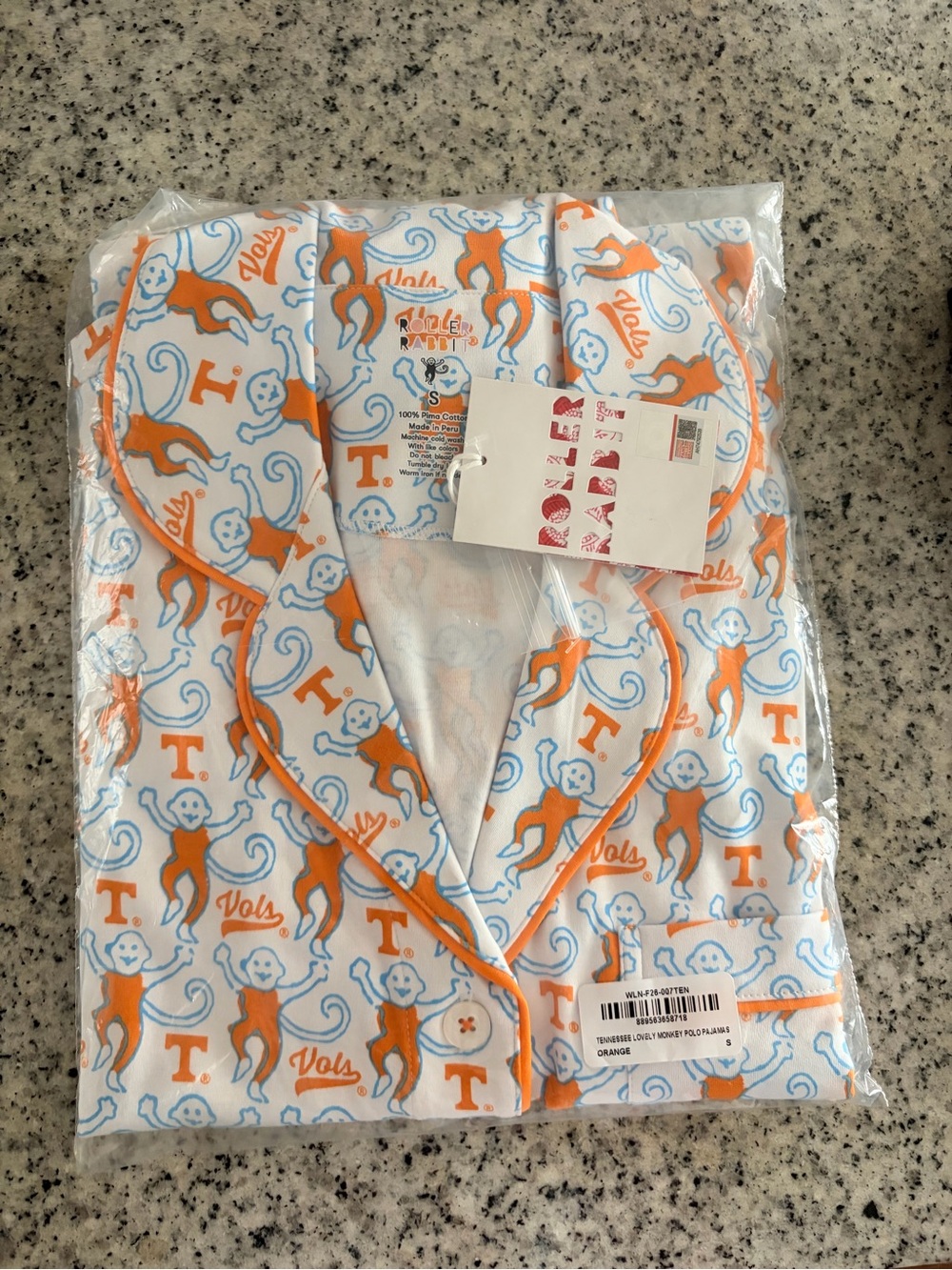 Roller Rabbit Orange & White Monkey Print Pajama Top